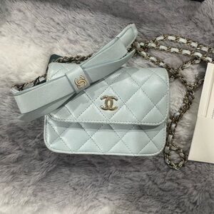 Chanel Light Blue Quilted Leather Bag